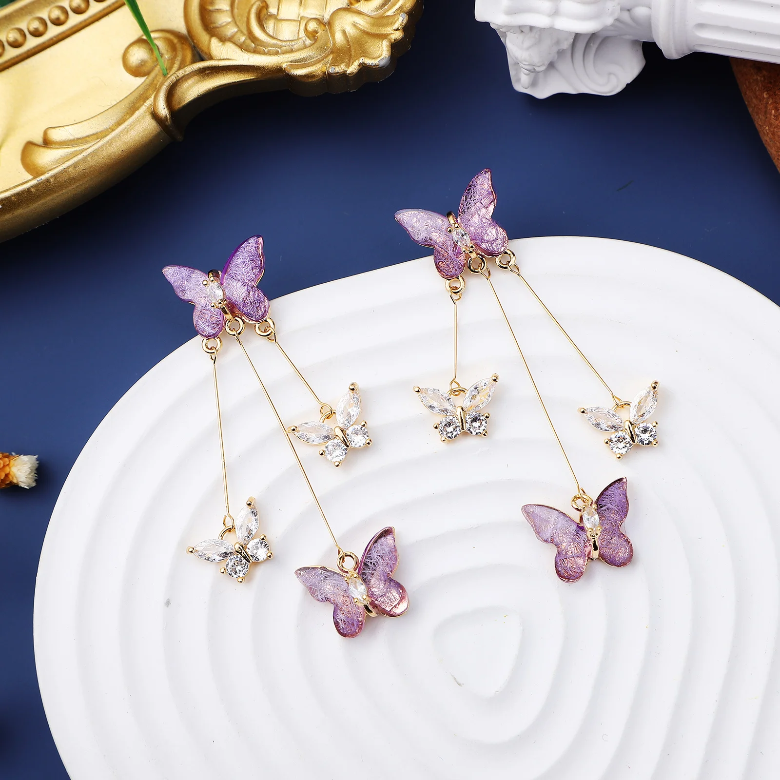 

1 Pair Butterfly Dangle Earrings Drop Fairy Jewelry For Women Rhinestone Earrings Aesthetic Statement Prom Wedding Fashion Ear