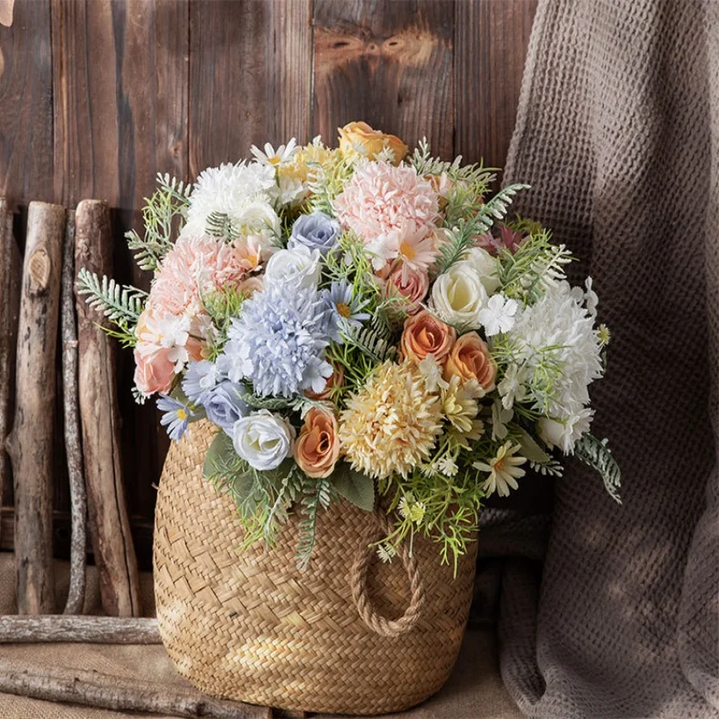 

Romantic 6/8/10/12pcs Artificial Flower Bouquet Dandelion Rose Bouquet for Wedding Resturant Living Room Table Decoration