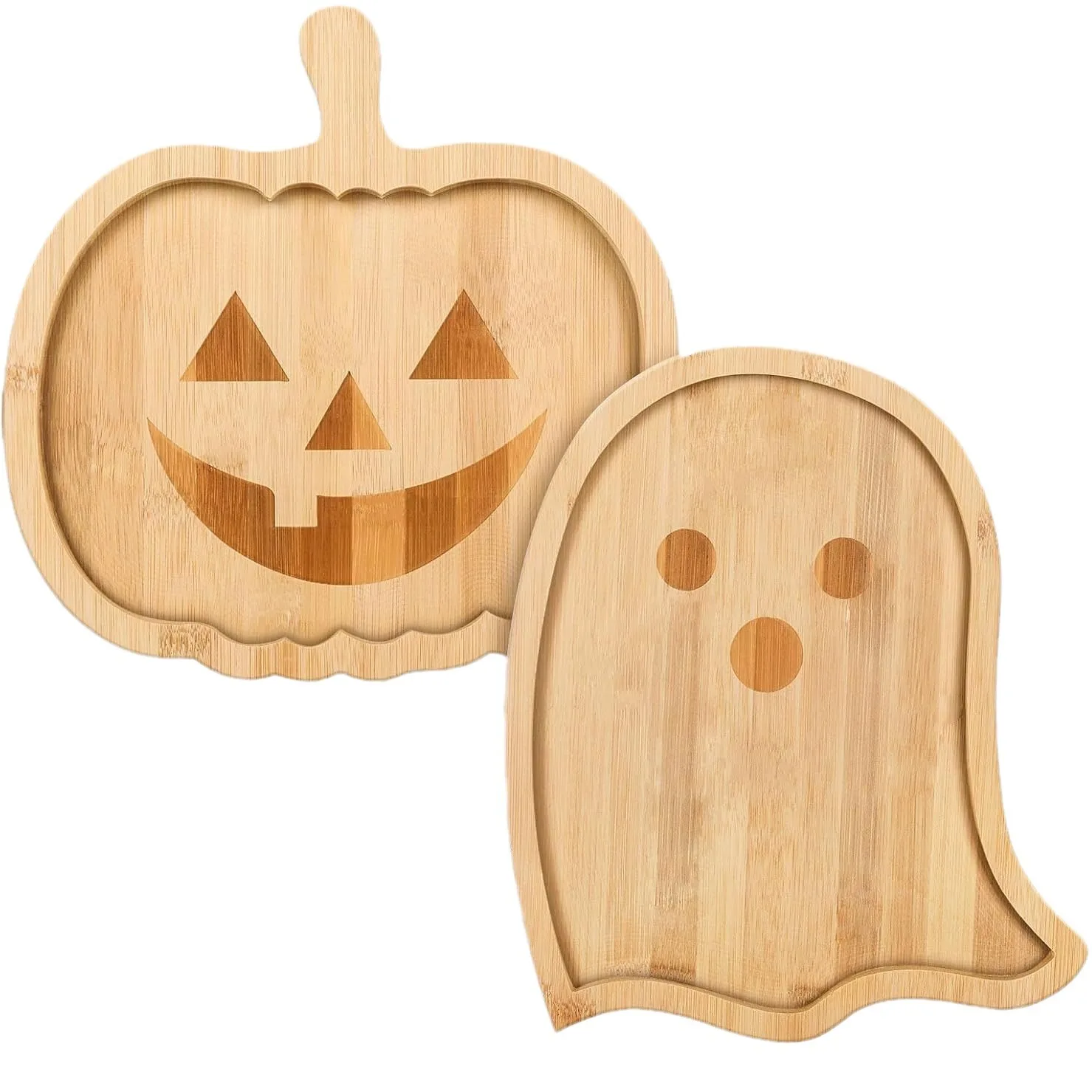 2pcs Halloween Charcuterie Board Pumpkin Ghost Serving Trays Bamboo Cheese Platter Tray Appetizer Boards Party Serving Platters