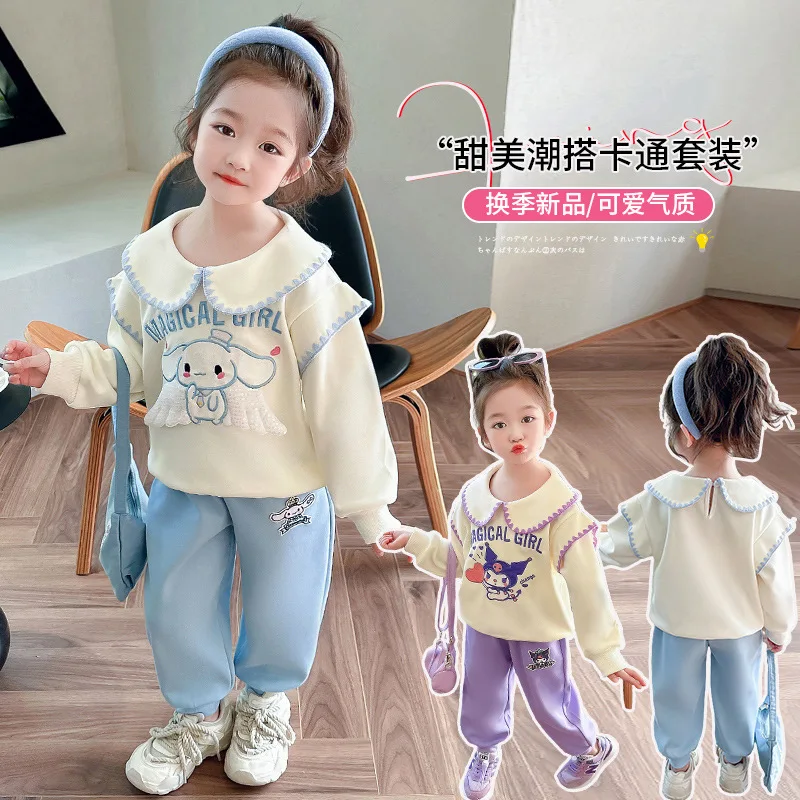 Kuromi Mädchen Anzug Frühling Herbst Cartoon Sweatshirt Kawaii Cartoon Cinnamoroll Casual Hosen Zwei Stück Set Lange Ärmel Hosen