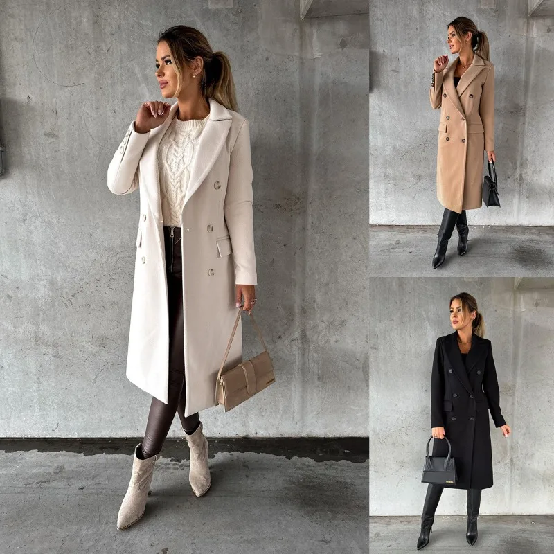 

High Quality Elegant Long Coat Sophisticated Women's Wool Coat Double-breasted Long Jacket for Formal Occasions Outerwear