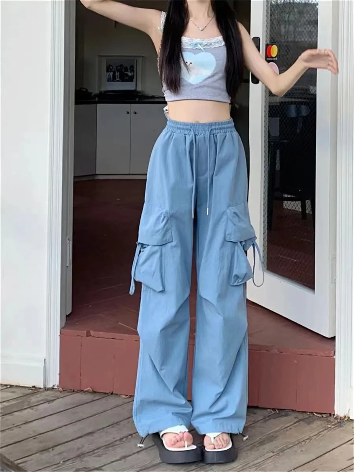 

Fashion Cargo Pants Women Casual Joggers High Waist Female Hip Hop Trousers Harajuku Punk Pants Funny Capri Streetwear Femme