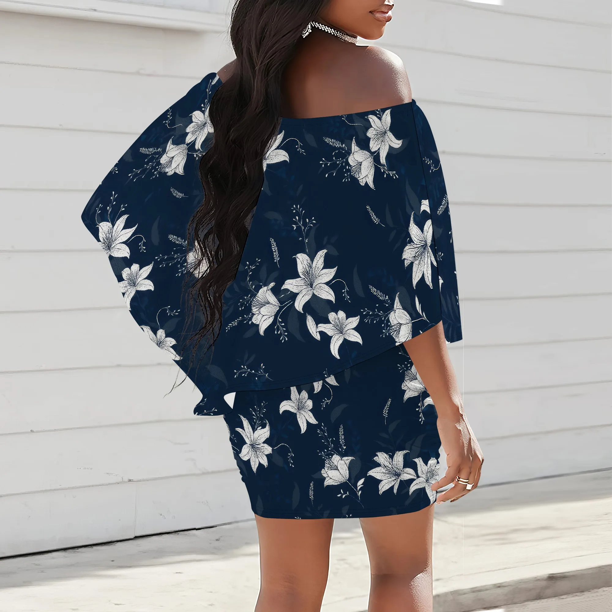Abiti fluidi da donna con spalle scoperte Camicette casual con maniche a pipistrello Abito ampio in chiffon