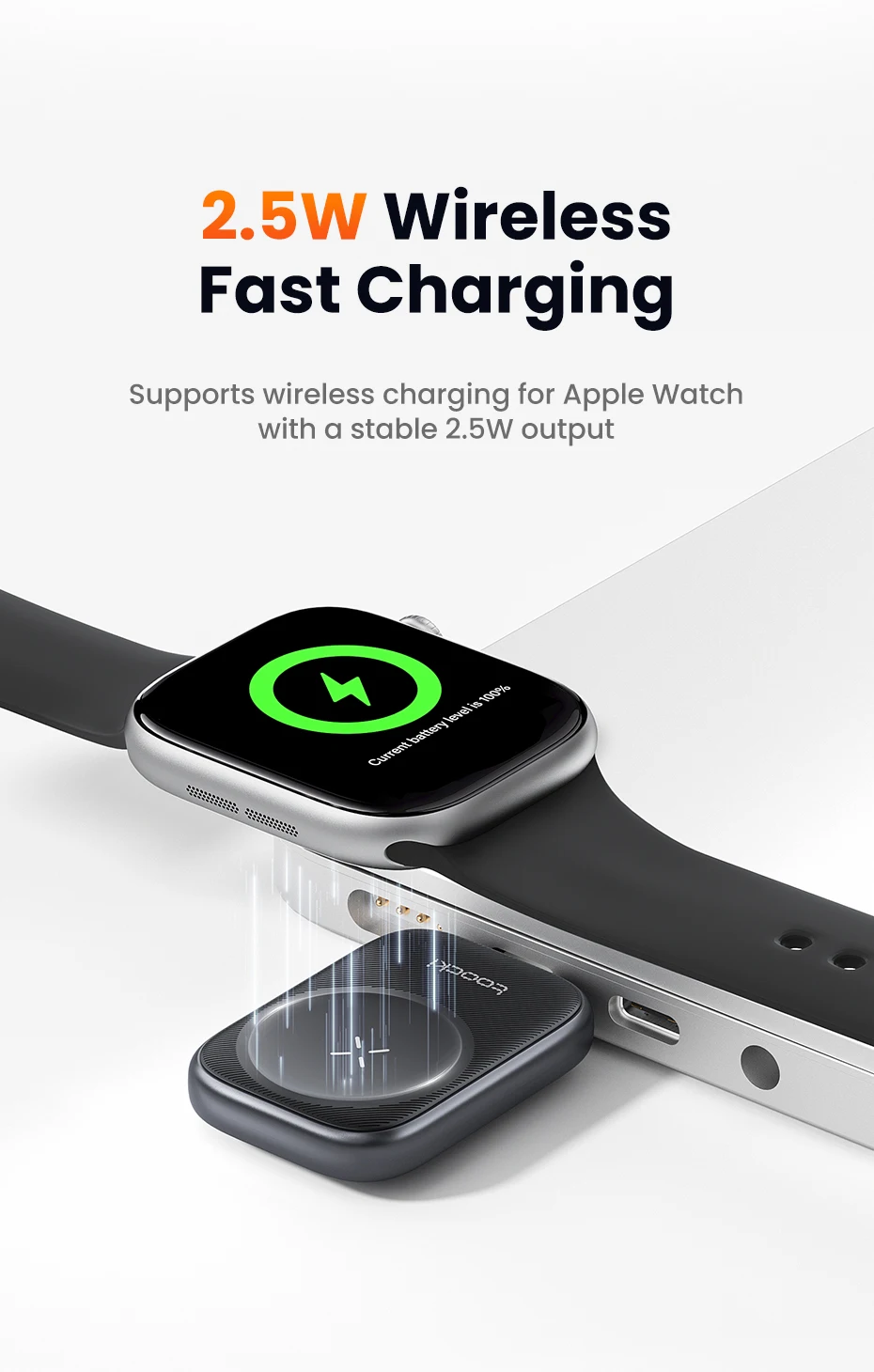 Toocki TW13 2,5W Kabelloses Ladegerät für iWatch S1-S11 SE 2-3 Ultra 1-3 Tragbares Typ-C Magnetisches Kabelloses Ladegerät für Apple Watch – Detail 3