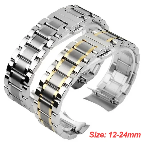 Correa de reloj de acero inoxidable con extremo curvado, pulsera de acero de 16mm, 17mm, 18mm, 19mm, 20mm, 21mm, 22mm, 23mm y 24mm, pulsera de Metal