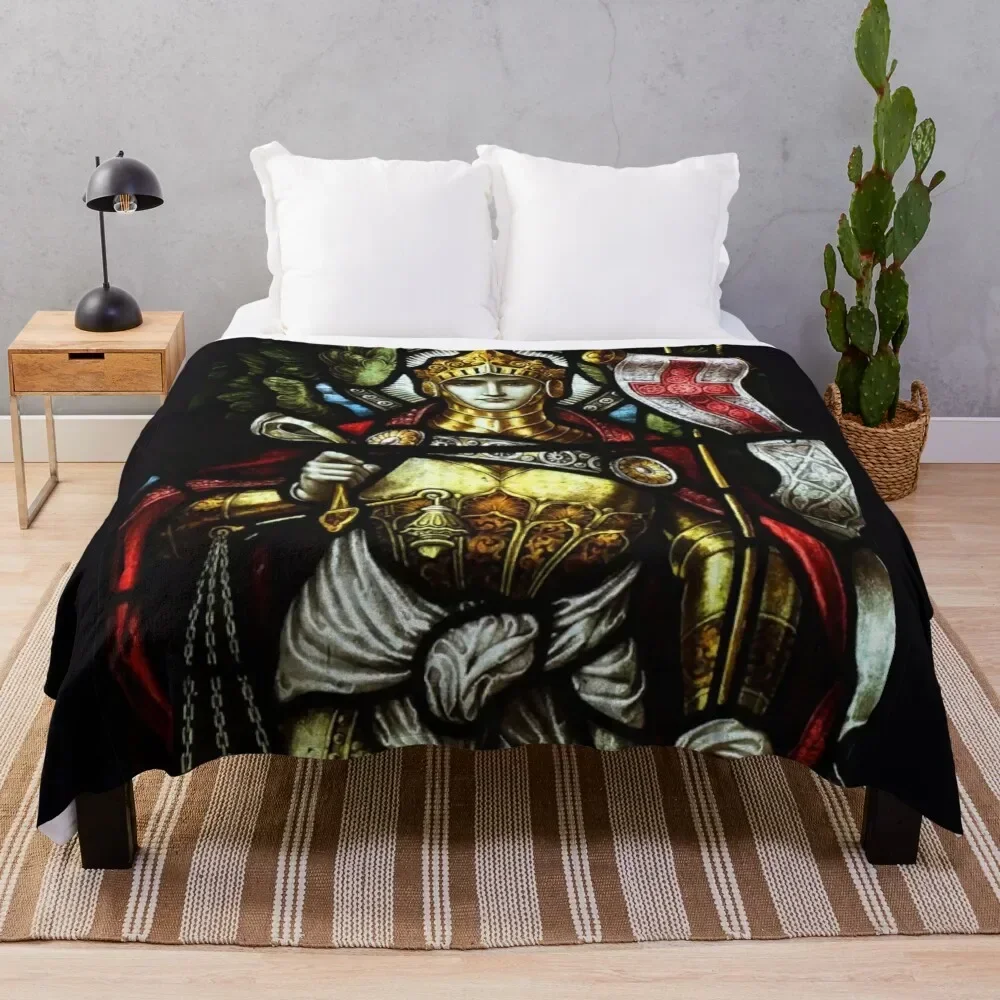 

Archangel Michael Christian Cross stained glass Medieval Art Knight HD Throw Blanket Polar Winter beds halloween Blankets