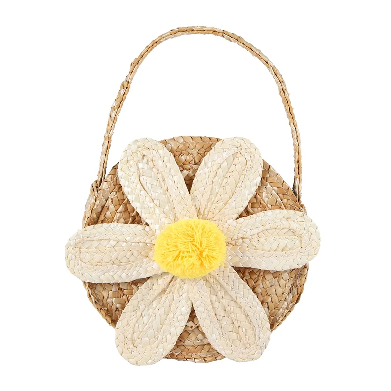 

ASDS-Korean Style Kids Mini Straw Bag Summer Girls Rattan Purse And Handbags Baby Flower Beach Holiday Hand Bags Tote