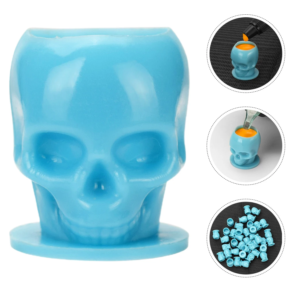 

200pcs Tattoo Pigment Cups Small Ink Holders Skull Design Caps Plastic Containers Compact Durable Stable Base Easy Transport