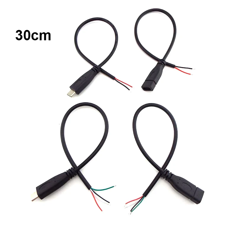30CM 1pcs Micro USB 2.0 A Female Jack Android Interface 4 Pin 2 Pin Male Female Power Data Charge Cable Cord Connector C4
