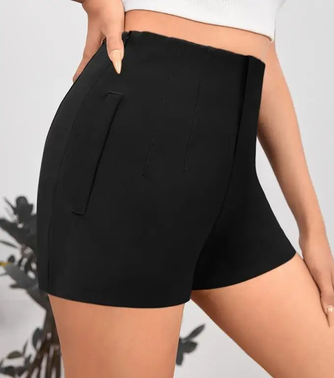 

Slim Fit Women's Shorts Summer Classic Casual Simple Solid Color High Waist Side Zipper Straight Leg Shorts Suitable for Office