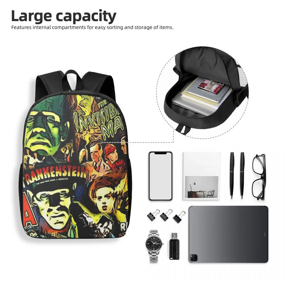 ホラーカルトユニバーサルモンスター映画フェイスマスク女性バックパックランドセル子供スクールバッグ携帯性リュックサックショルダーバッグ