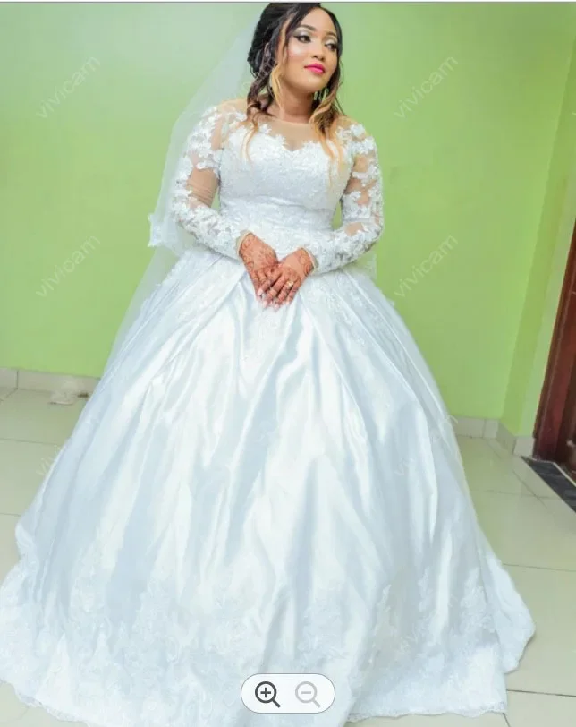 Vestidos De novia De encaje De manga larga elegantes personalizados, vestidos De novia De satén con tren De corte, vestidos De novia hechos a medida