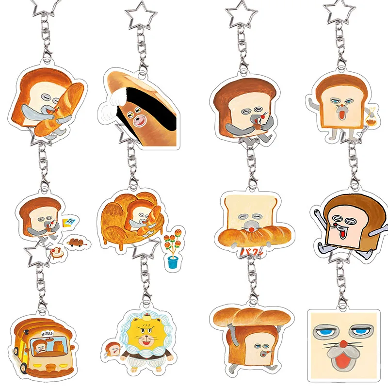 The Bread Thief Acrylic Keychain Kawaii Lion Grandpa Student Characters Hanging Ornaments Figure Keyring Accessories Gift
