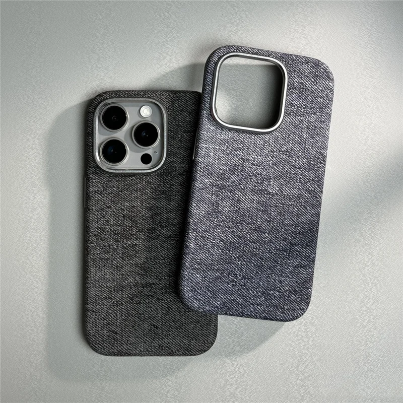 

Luxury Denim texture PU Leather Magsafe case for iphone 15 14pro 13 13pro 15Pro Max Matte Wireless Charging Metal Lens cover