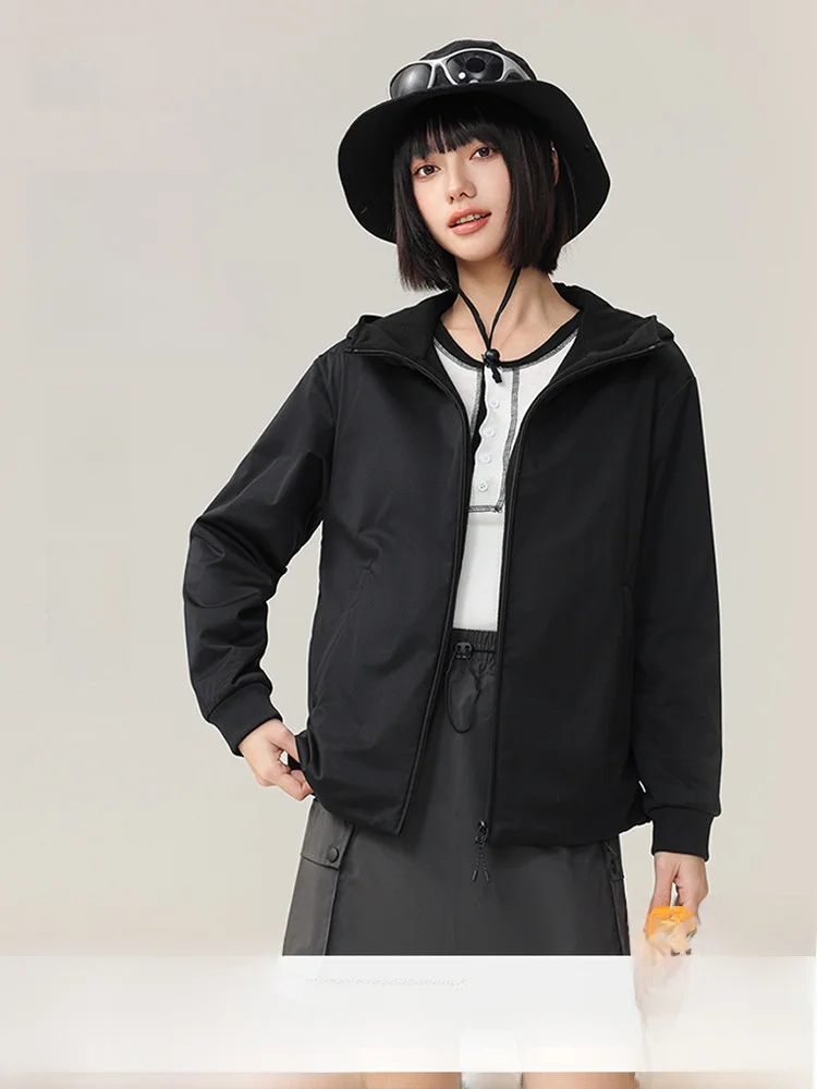 

Fashionable Fleece Lined Hooded Jacket Snow Flying Spring 2026 Women's Cardigan Style Waterproof Outerwear Soft Sweatshirt
