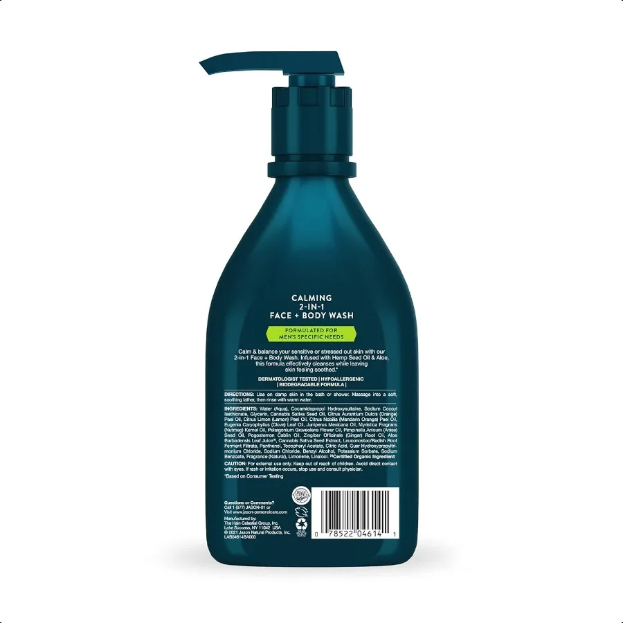 Jason Men's Calming 2 em 1 para lavagem facial e corporal 16 onças