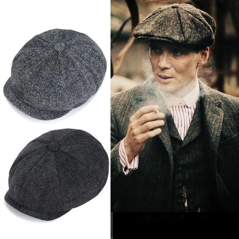 Men's Tweed British Newsboy Hat Herringbone Gatsby Hat Street Hats Octagonal Brim Hat Four Seasons Hip Hop Beret Painter Hat