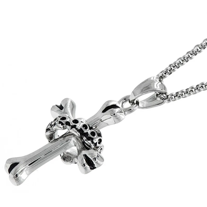 

Japanese and Korean Stainless Steel Jewelry Personalized Skull Head Cross Necklace Chain