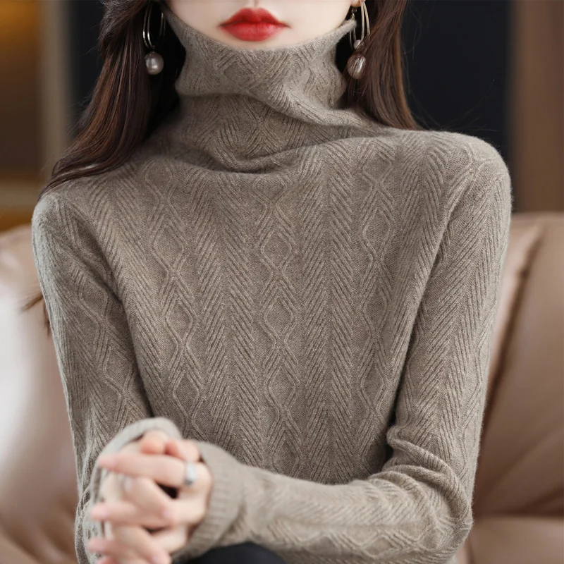 Cashmere Sweater Women Knitted Sweaters 100% Pure Merino Wool Turtleneck Long-Sleeve Pullover Autumn Winter Jumper Tops Clothing