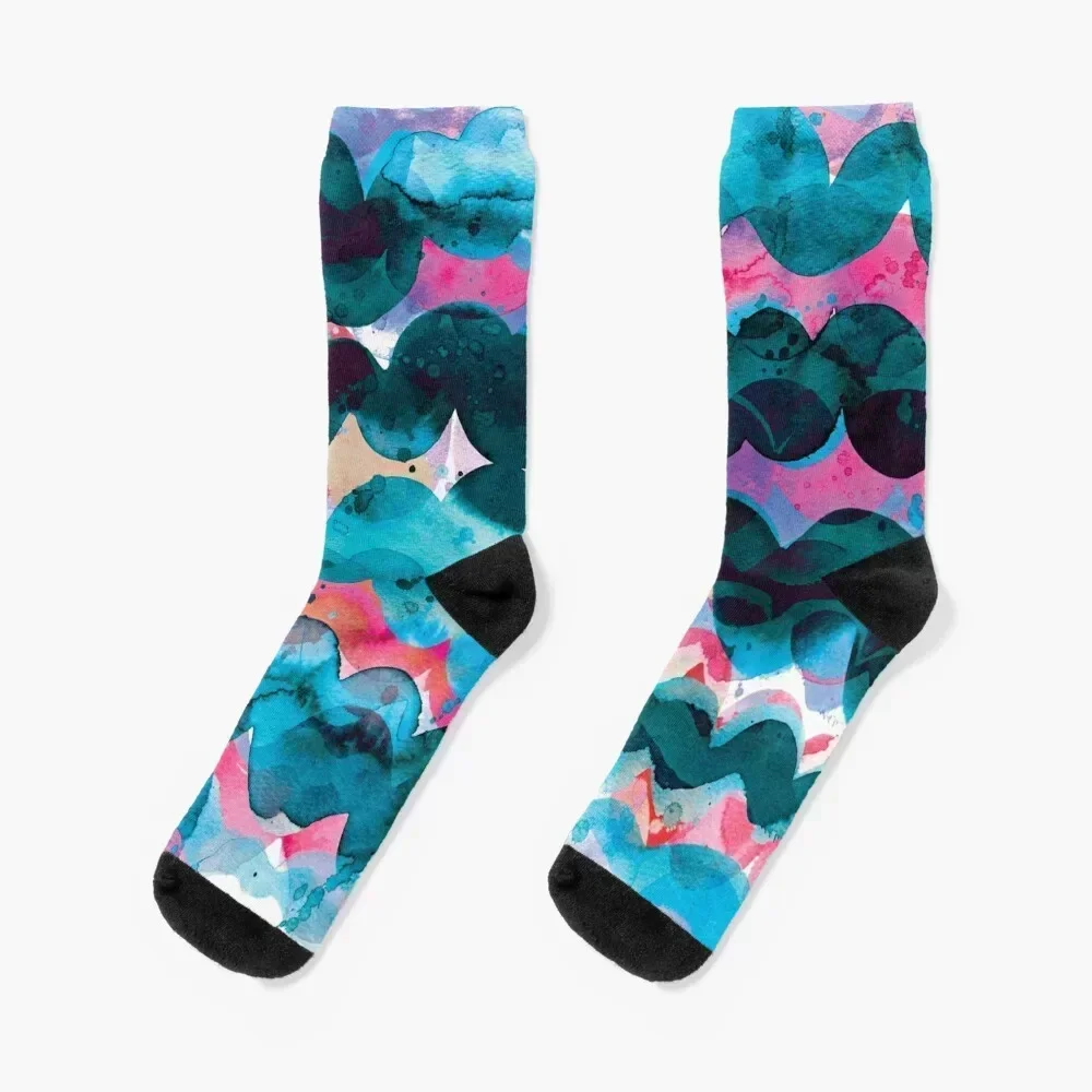 

Abstract waves sunset watercolor painting - Blue ocean and fuchsia Socks Novelties football Climbing shoes Socks Girl Men's