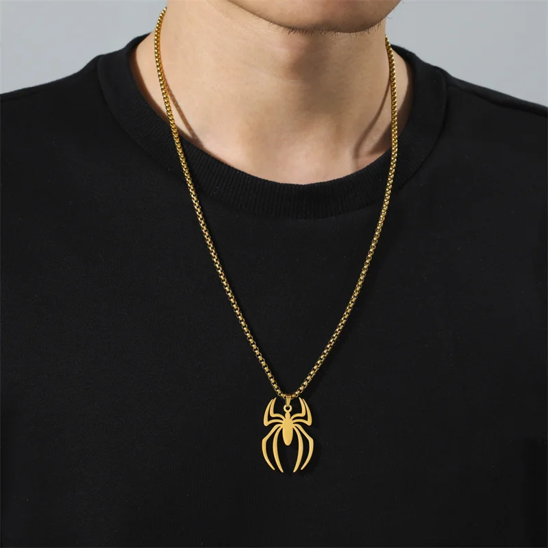 

Hip Hop Spider Pendant Chain Necklaces For Men Gothic Neck Chains Man Necklace Punk Insect Vintage Necklace Men Streetwear Gifts