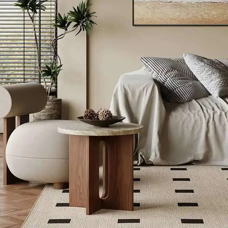 

Coffee Bedroom Nordic Tables Solid Bedside Wood Side Table Modern Living Room Furniture Creative Travertine Round Corner Table