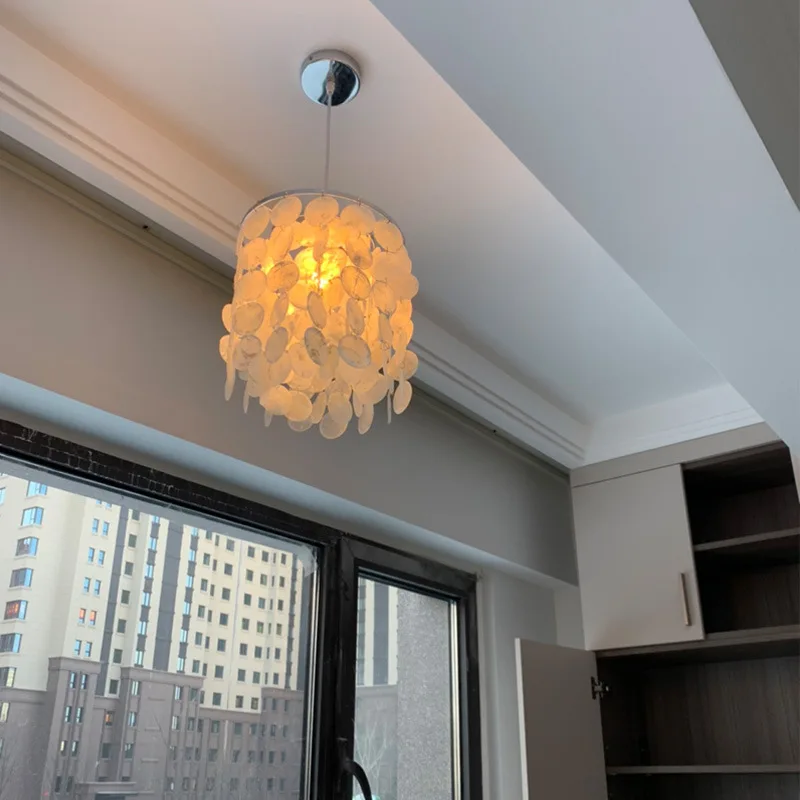 LED E14 Light for Bedroom Dining Living Room Restaurant Modern Natural White Seashells Raindrops Industrial Pendant Lamp Cord