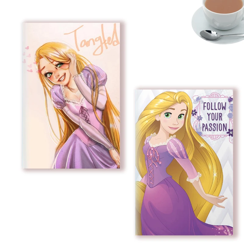 Cuaderno A5 con encuadernación de hilo, dibujos animados, Rapunzel, enredados, Disney, Princesa, Anime, película, estética, papelería, escritura,