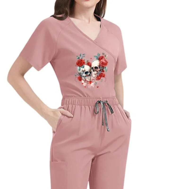 

Набор скрабов на спине с принтом на заказ, женские брюки с короткими рукавами, тонкие быстросохнущие брюки для беременных, рабочая одежда для салона красоты и медсестры