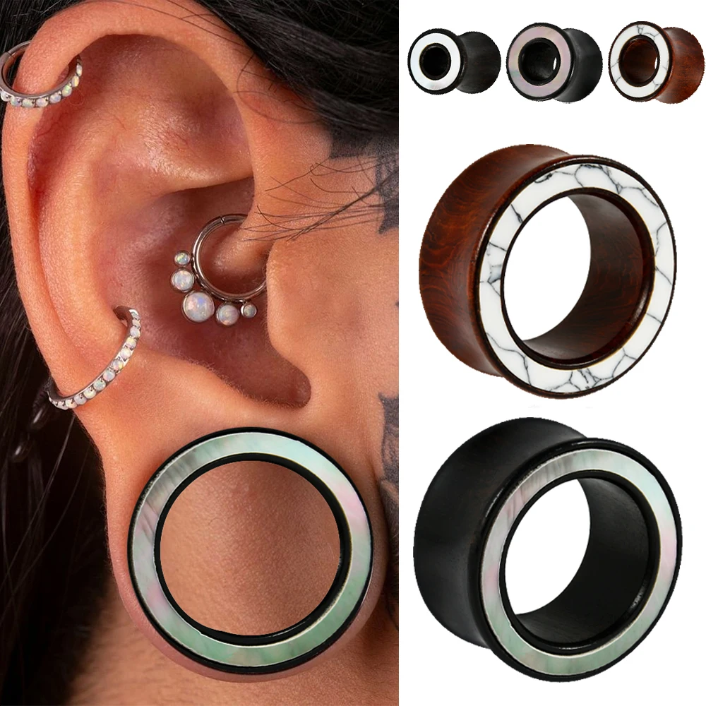 2pcs Wood Double Flared Tunnel Plug Flesh Expander Gauge Stretchers Earrings 8mm-25mm Piercing Jewelry