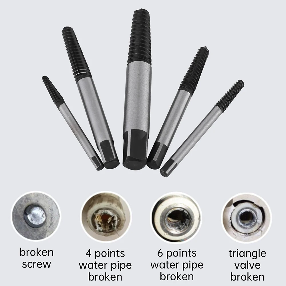 5Pcs/set Steel Broken Speed Out Damaged Screw Extractor Drill Bit Guide Set Broken Bolt Remover Easy Out Set Metal-working Drill