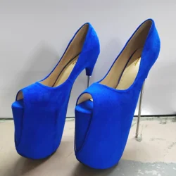 SDTRFT 2025 Flock Platforms Stilettos 22cm Thin High Heels Sexy Round Toe Ladies Ankle Strap Pumps Shallow Mouth Women's Shoes