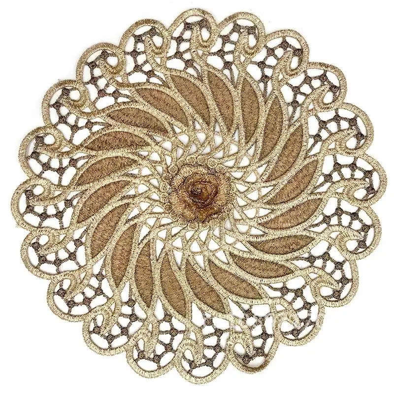 

1Pcs Round Shape Hollow Coffee Cloth Lace Fabric Embroidery Water-Soluble Flower Table Cloth