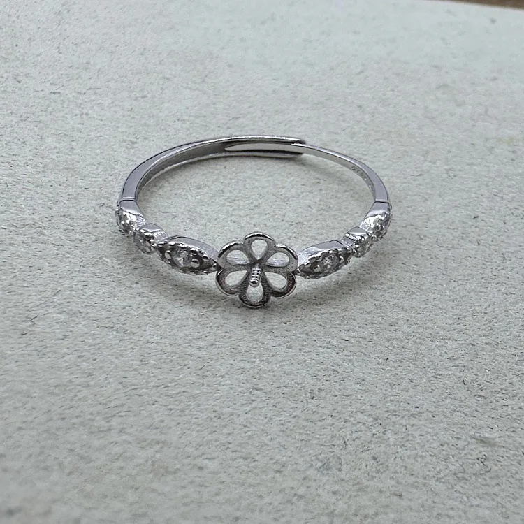 

Women S925 Sterling Silver Flower Ring Blank Tray Adjustable Pearl Ring Niche Luxury Handmade Jewelry