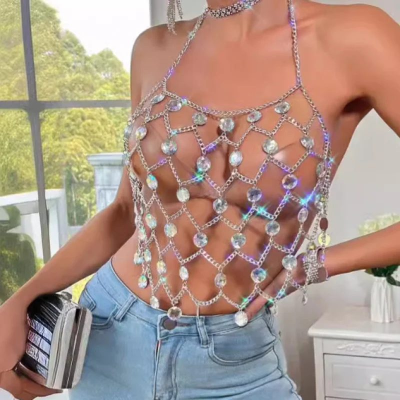 Body jewelry Chest Chain Sexy Bikini Bra Chain birthday Party Dance Hot  totally hand-made Acrylic Hollow Out Halter Body Bra