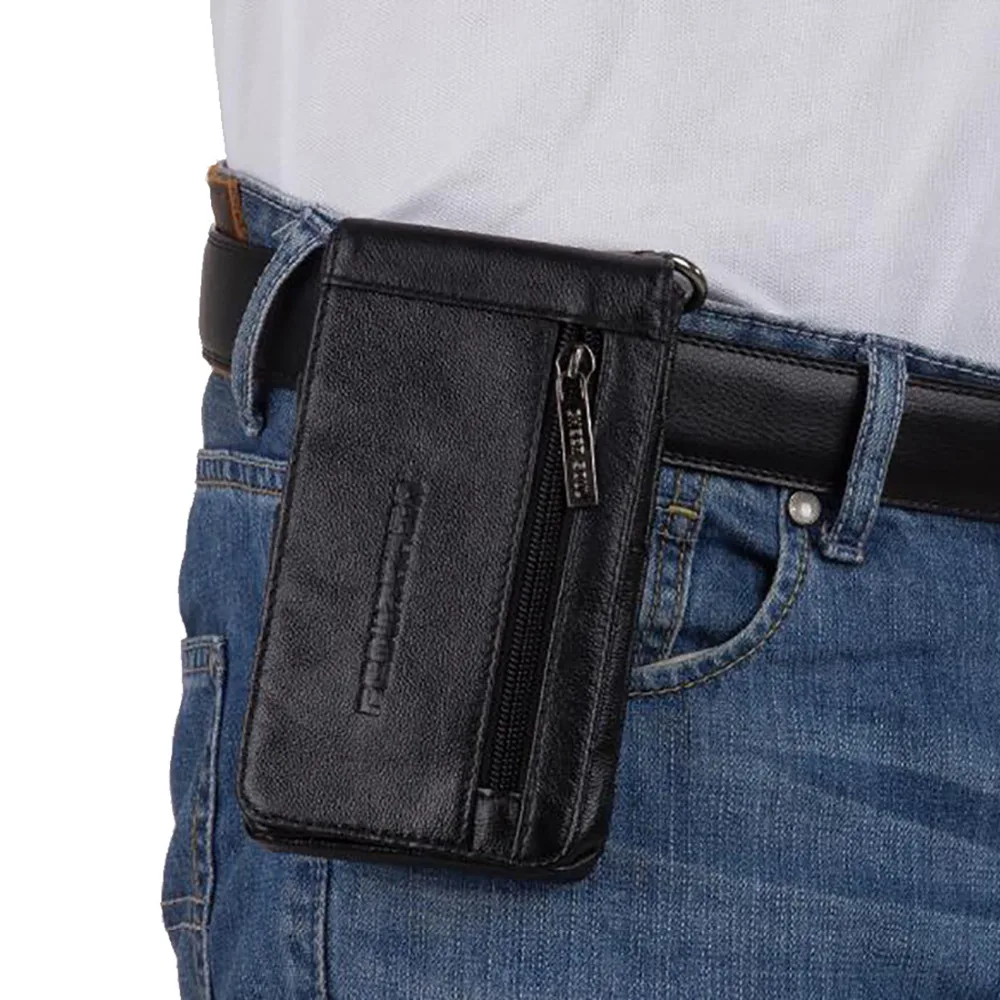 Genuine Leather Cowhide Men Hook Waist Pack Bag Belt Bum Purse Card Holder 5.2-5.5 Inch Mobile Cell Phone Case Pocket Fanny Bags