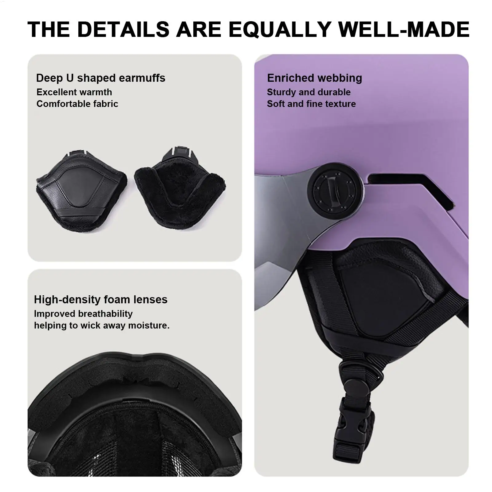 หมวกกันน็อคสกีพร้อมแว่นตาในตัว หมวกสโนว์บอร์ดกันลม กันกระแทก อุ่นสบาย ปลอดภัยสำหรับการเล่นสกีและสโนว์บอร์ด