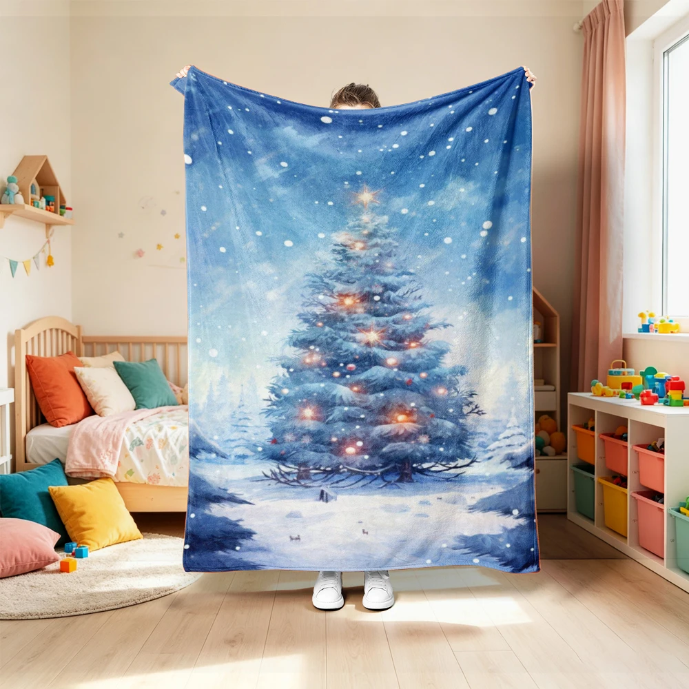 1Pc Flannel Blanket Christmas Theme Santa Claus Snowman And Elk Patterns Printed Blanket, Suitable for Office, Home,Holiday Gift view 2