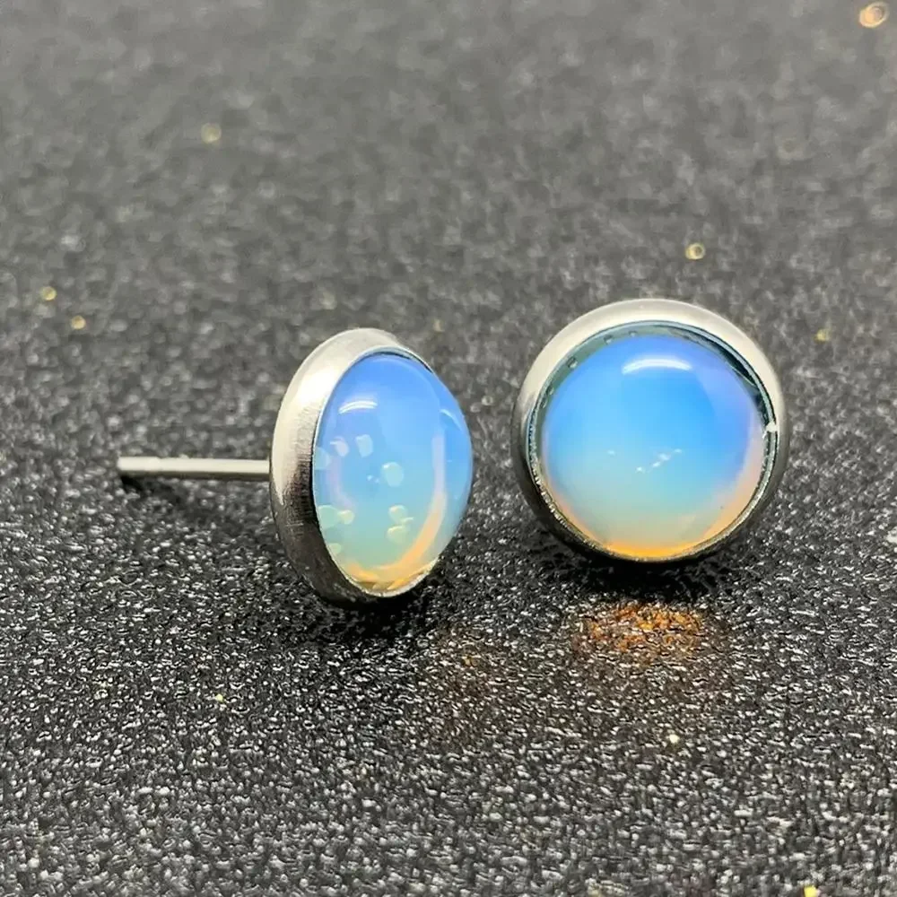 Natural Stone Stud Earrings For Women Handmade Bohemian Stainless Steel Earrings Wedding Jewelry Gift Moonstone Tigereye Binoux