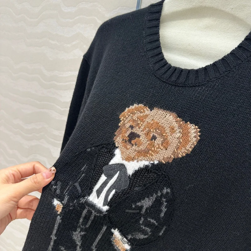 2024 Autumn/Winter New Women\'s Sweater Fashion Exquisite Cartoon Wearing Jacket Teddy Bear Cashmere Wool Pullover