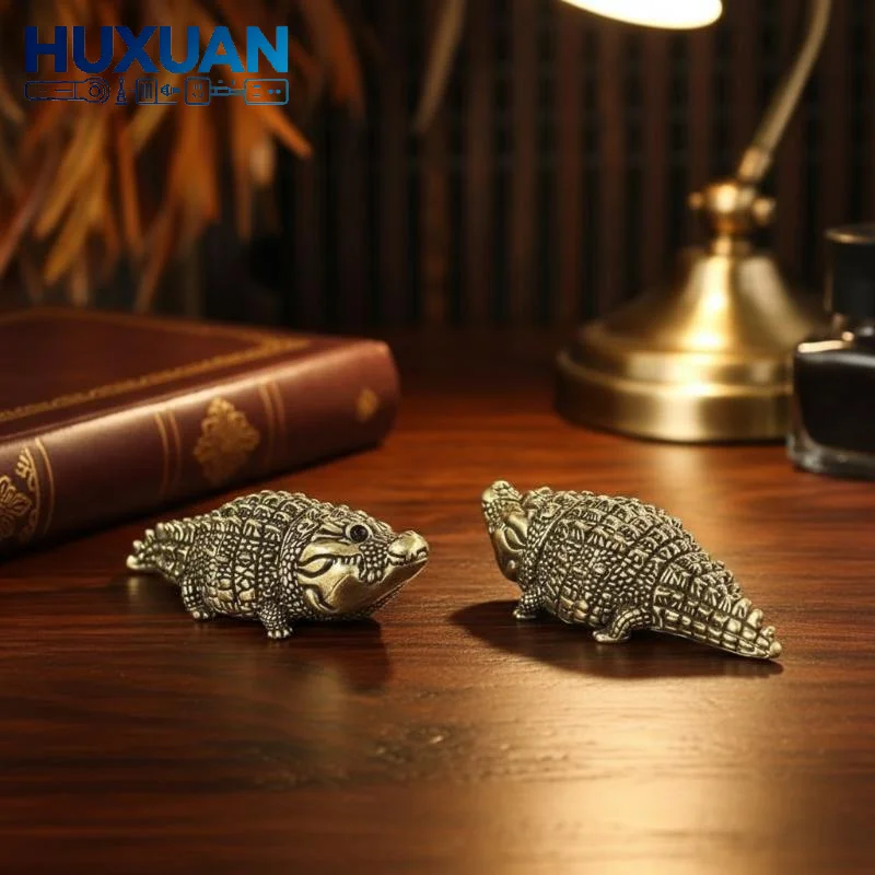 Antique Bronze Crocodile Lizard Statue, Retro Copper Alligator Figurine Desktop Craft Ornament For Home Office Business Decor