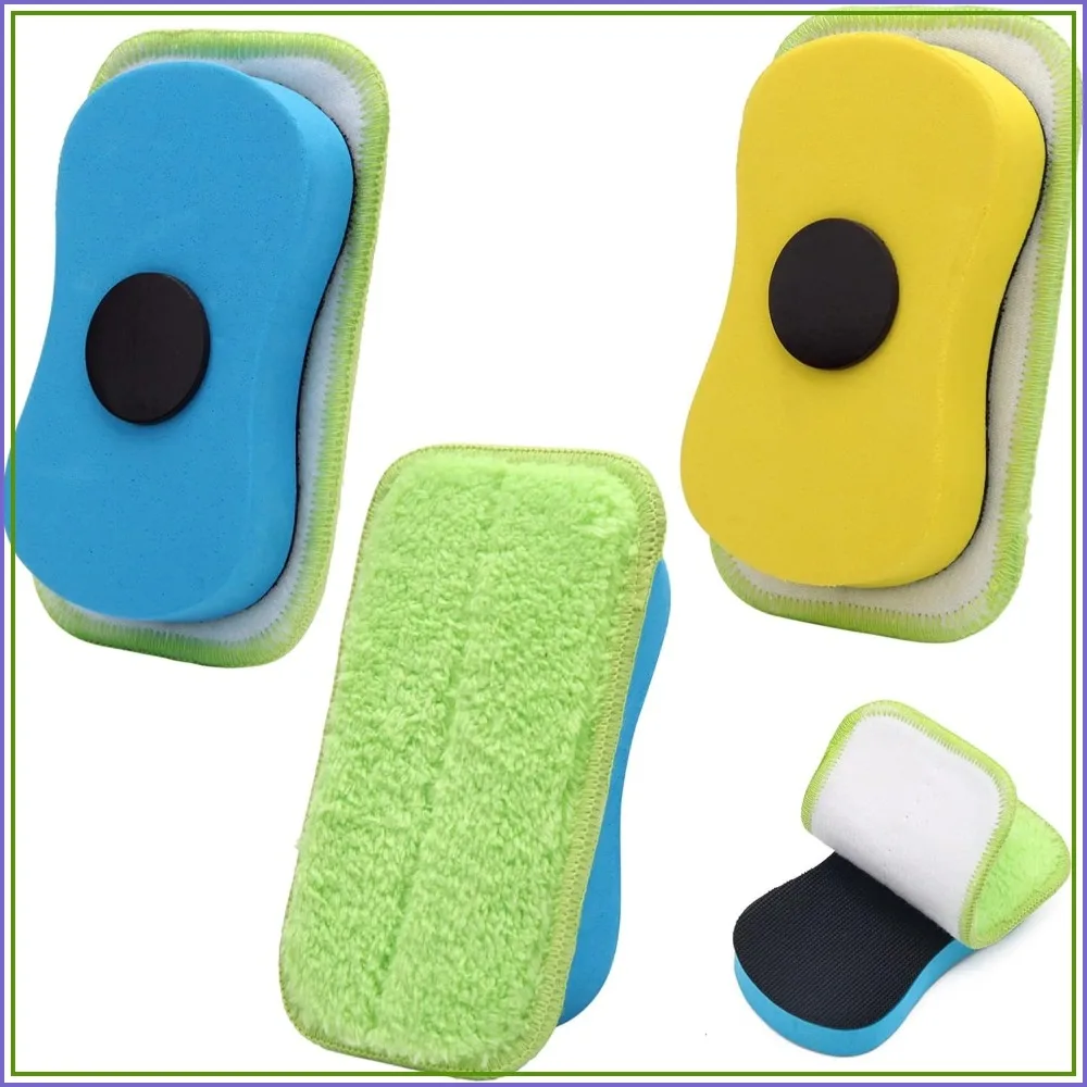 3 Pack Chalk Eraser for Chalkboard, Dustless Microfiber, Detachable, Magnetic, for Classroom Home Office (Blue, Yellow)