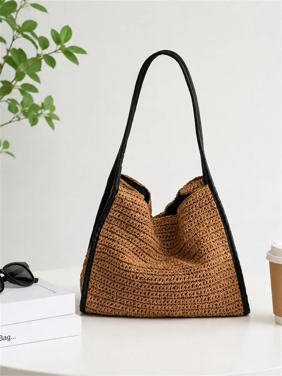 

Large Capacity Summer Straw Tote Bag Fashion Casual Shoulder Woven Hobo Handbag Hollow Out Women Beach Holiday Travel Bucket