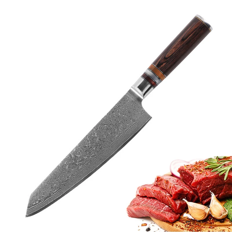 

7.5 Inch Kiritsuke Knife Wood & Resin Handle 67 Layers Damascus Steel Blade Sharp Chefs Cleaver Slicing Japanese Kitchen Knives