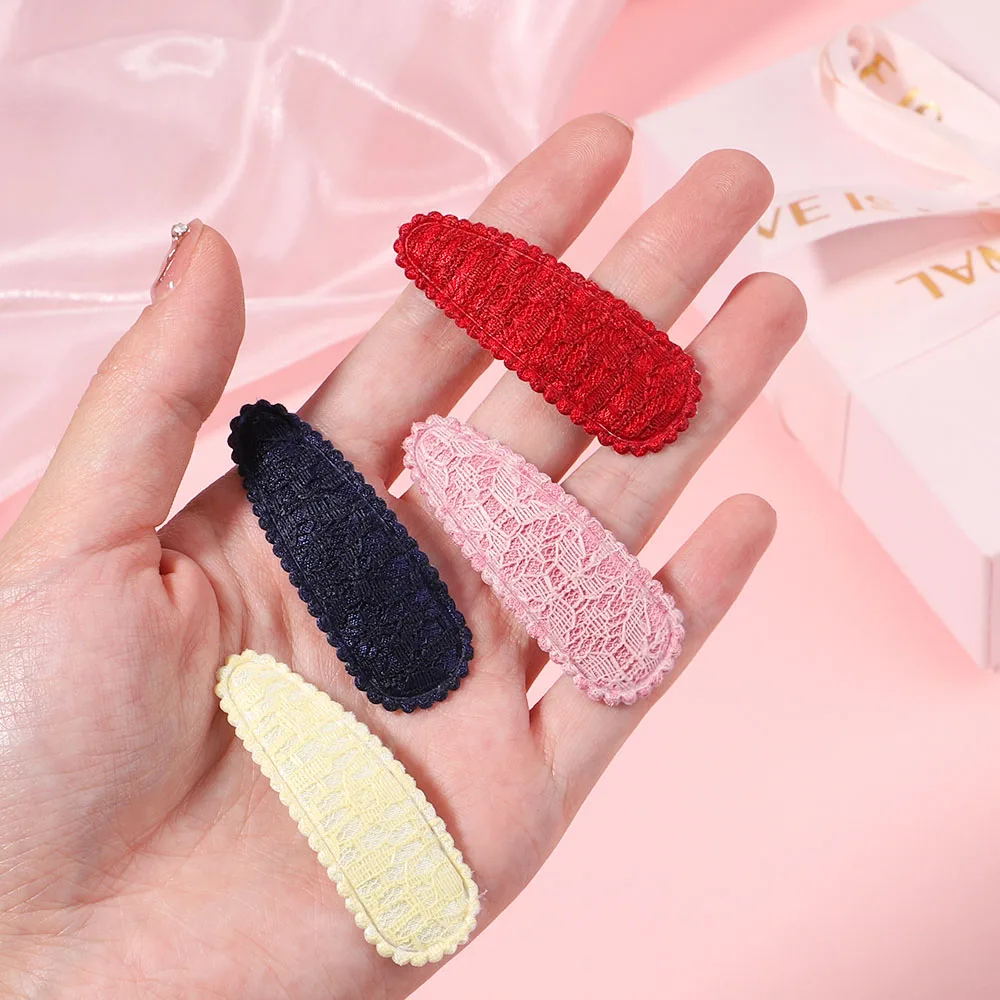 10Pcs/Lot Lace Cotton Sweet Basic Snap BB Clip Solid Color Bobby Hairpin Plain Striped Winter Hair Accessories Gift Wholesale