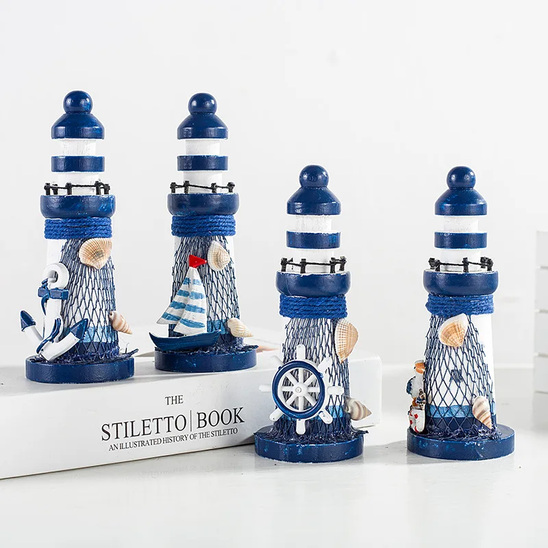 Ocean Lighthouse Figurines Nautical Theme Decor Wooden Lighthouse Ornament Office Tabletop Home Decor