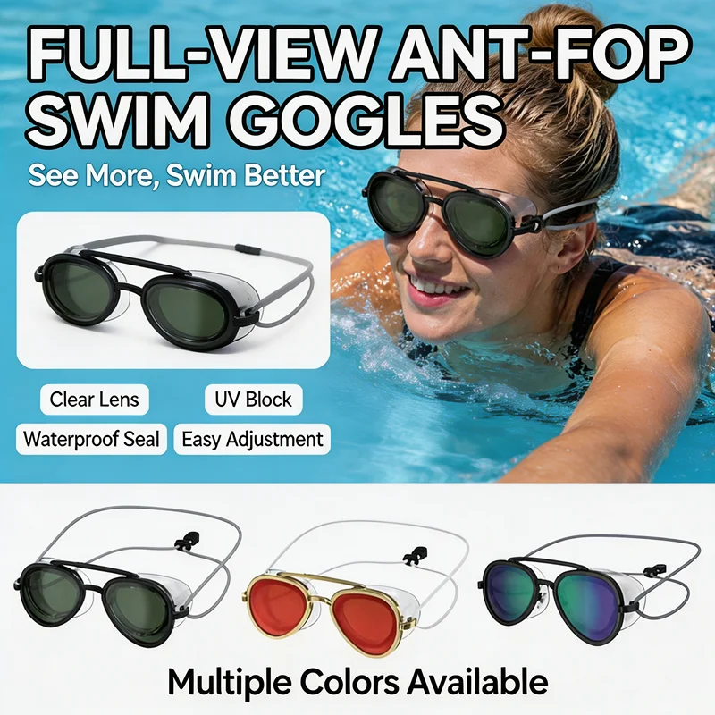 180 °   Lunettes de natation anti-buée à vision large, protection UV, étanches, avec joint en silicone, sangle élastique réglable