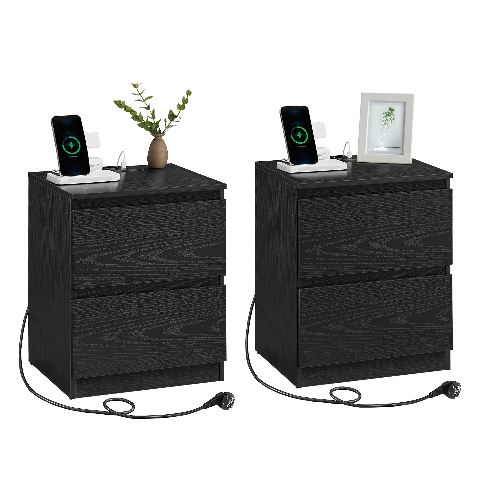 VASAGLE nachtkastje met stopcontacten, set van 2, bijzettafel, 2 lades, 2 AC-aansluitingen, 1 USB-A-poorten - afbeelding 2