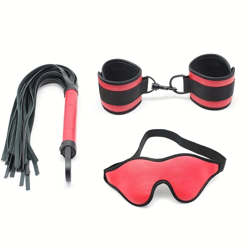 3pc set BDSM Bondage Cuff Restraint,Sex Toys For Women,PU Leather Handcuffs & Whip Restraints For Adult Games,Sex Bracelet