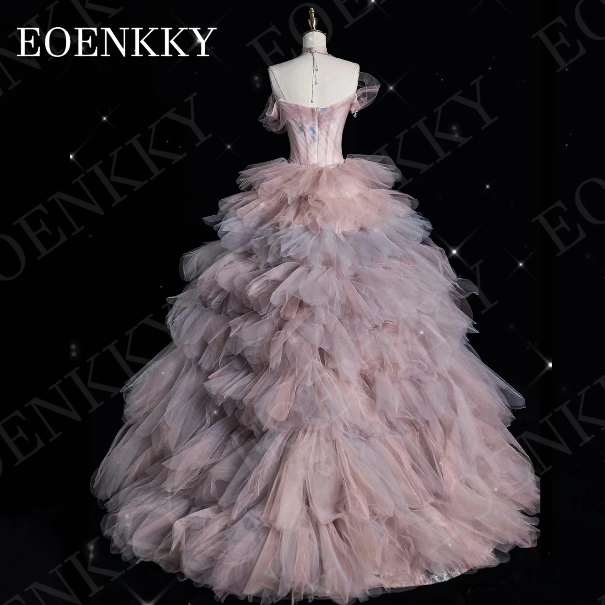 EOENKKY-Robe de Rhde luxe pour femme robe de Dubaï ligne A, cristal tulle robe de graduation avec poignées train amovible sans bretelles col en V 2024 Robe de bal 2024 robe de luxe Dubaï a - ligne Crystal tulle graduat